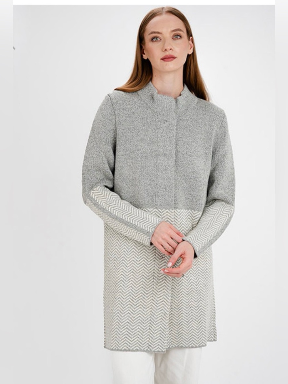 NWT SOAL Irish Knitwear Coat Size Medium Light Gray Two-Tone Knit Coat